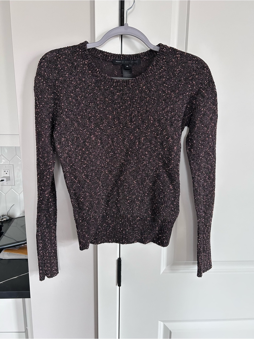 Marc by Marc Jacobs Dark Knit Sweater Metallic Gold Fleck Textured Crewneck Top